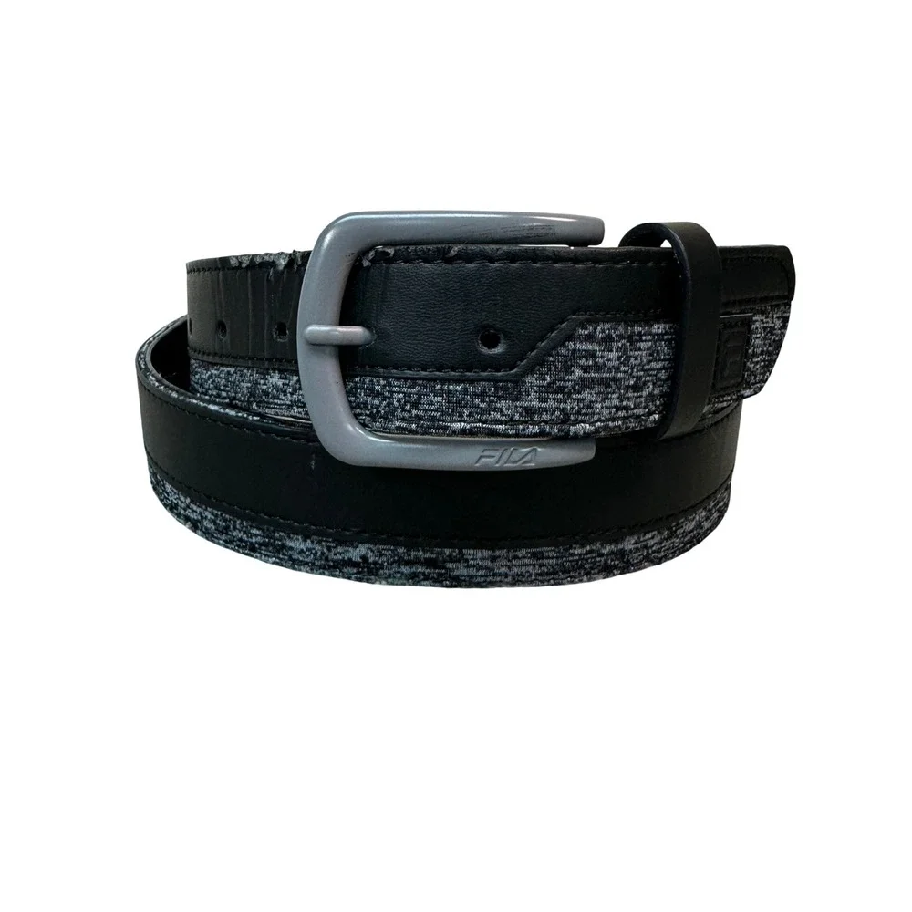 Fila Mens Belt Black Bonded Leather Space Dye Grey Fabric Size 40 FF-BE11960RS